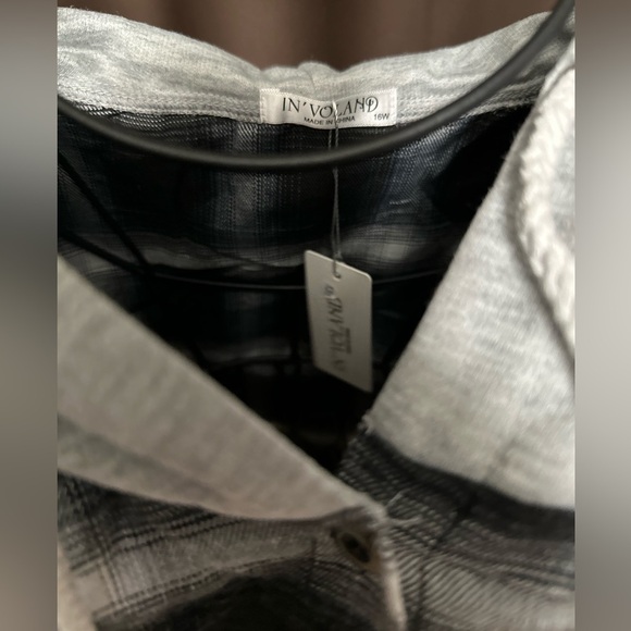 Womens Hooded Plaid Shirt Long Sleeve Button Down Jacket Shacket Loose Hoodie - Picture 2 of 5